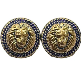 Blue & Golden Fearless Lion Face Shaped 1 Hole Designer Round Metal Buttons