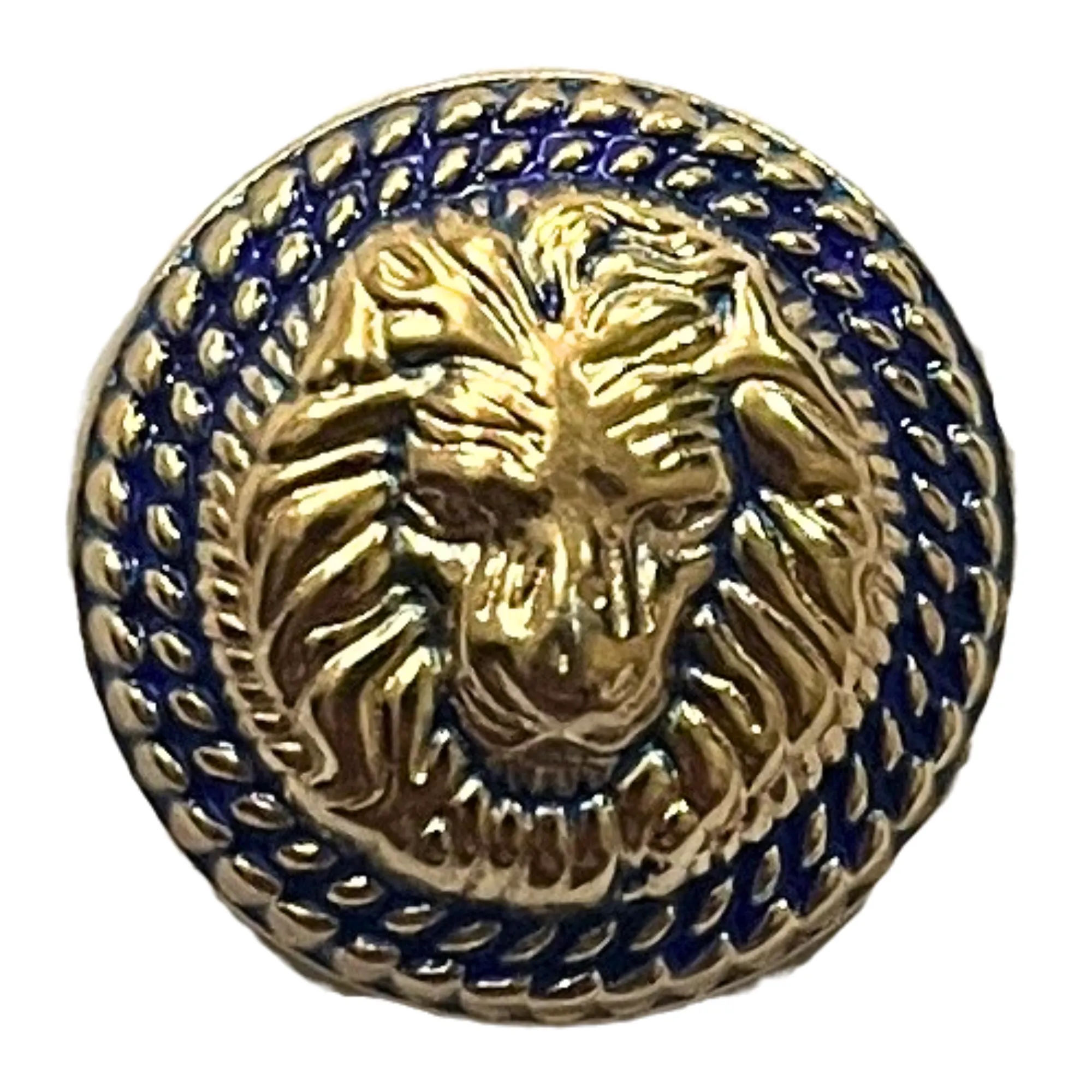 Blue & Golden Fearless Lion Face Shaped 1 Hole Designer Round Metal Buttons