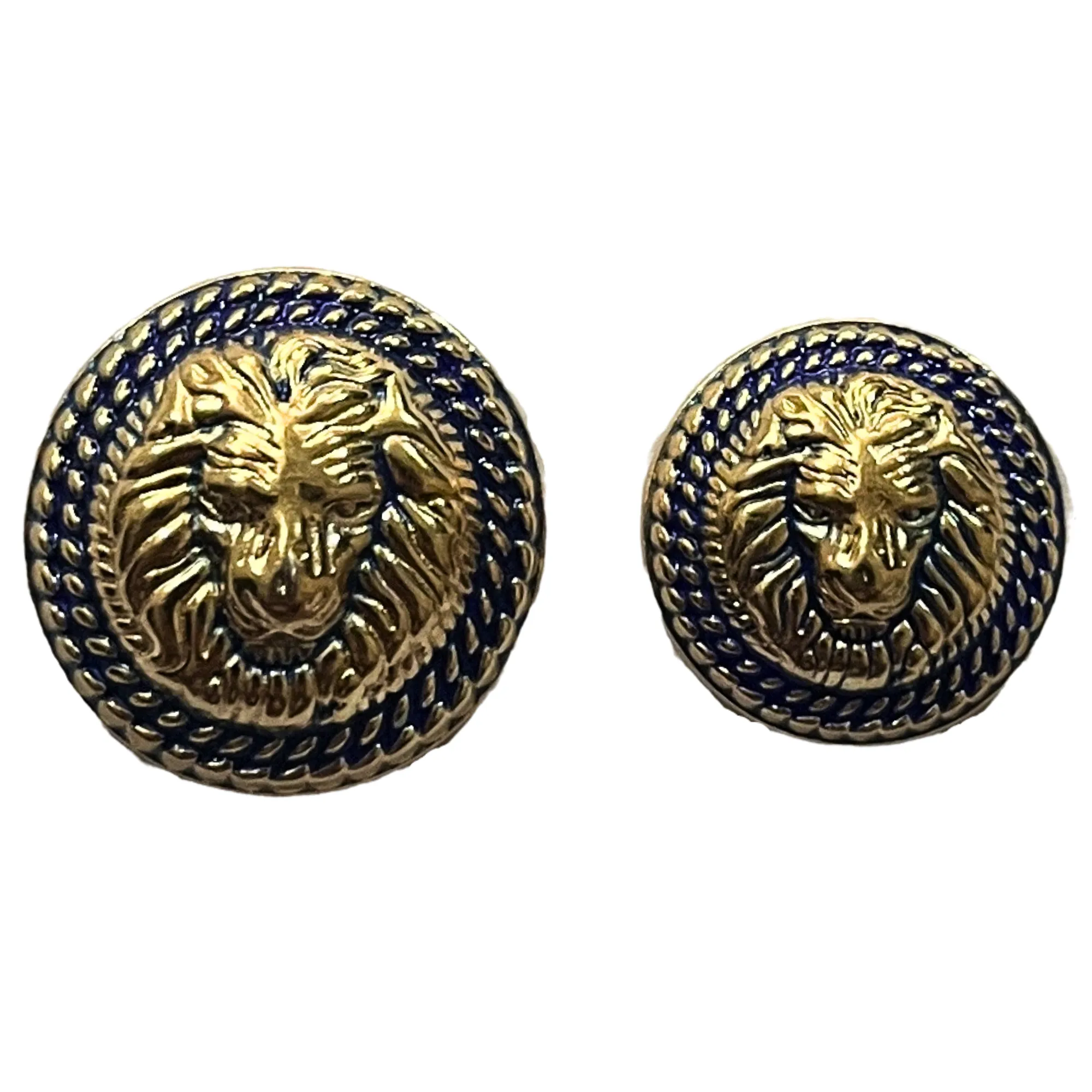 Blue & Golden Fearless Lion Face Shaped 1 Hole Designer Round Metal Buttons