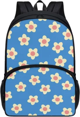 Blue Floral Backpacks for Girls Student Durable Lightweight Large Capacity 17 Inch Cute Elementary School Backpack Kids Double Zipper Bookbag Travel Daypack with Front Pocket