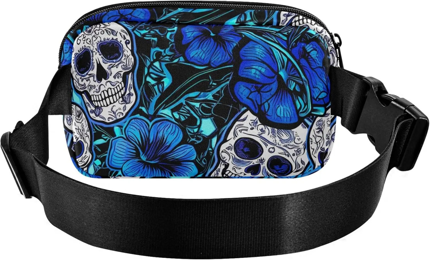 Blue Flowers Sugar Skulls Women Fanny Pack Hip Bag Belt Pouch Waterproof Fashion Waist Pack for Women