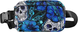 Blue Flowers Sugar Skulls Women Fanny Pack Hip Bag Belt Pouch Waterproof Fashion Waist Pack for Women