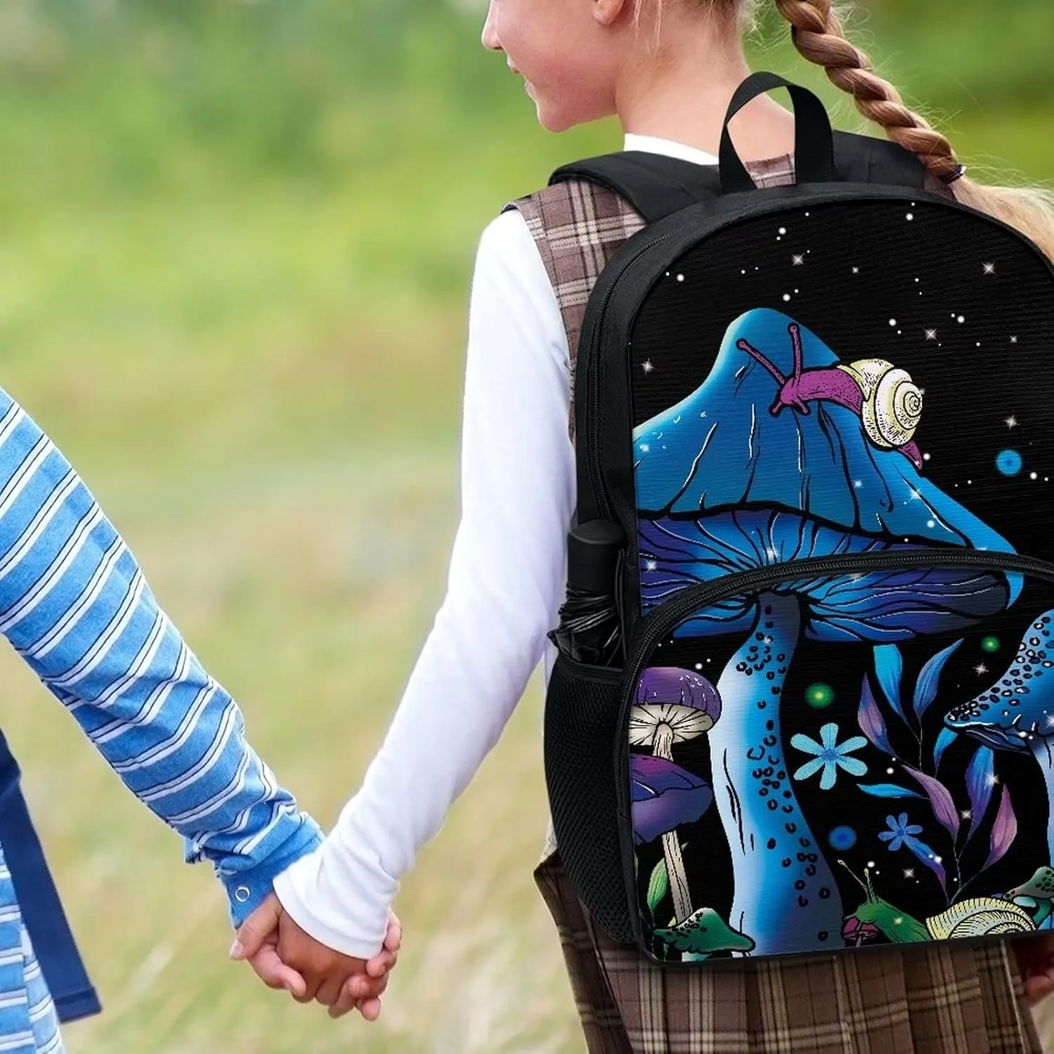 Blue Mushroom Snails School Backpacks 17 Inch Large Capacity Kids Teenagers Schoolbags Bookbags Starry Night Casual Travel Daypack with Zipper