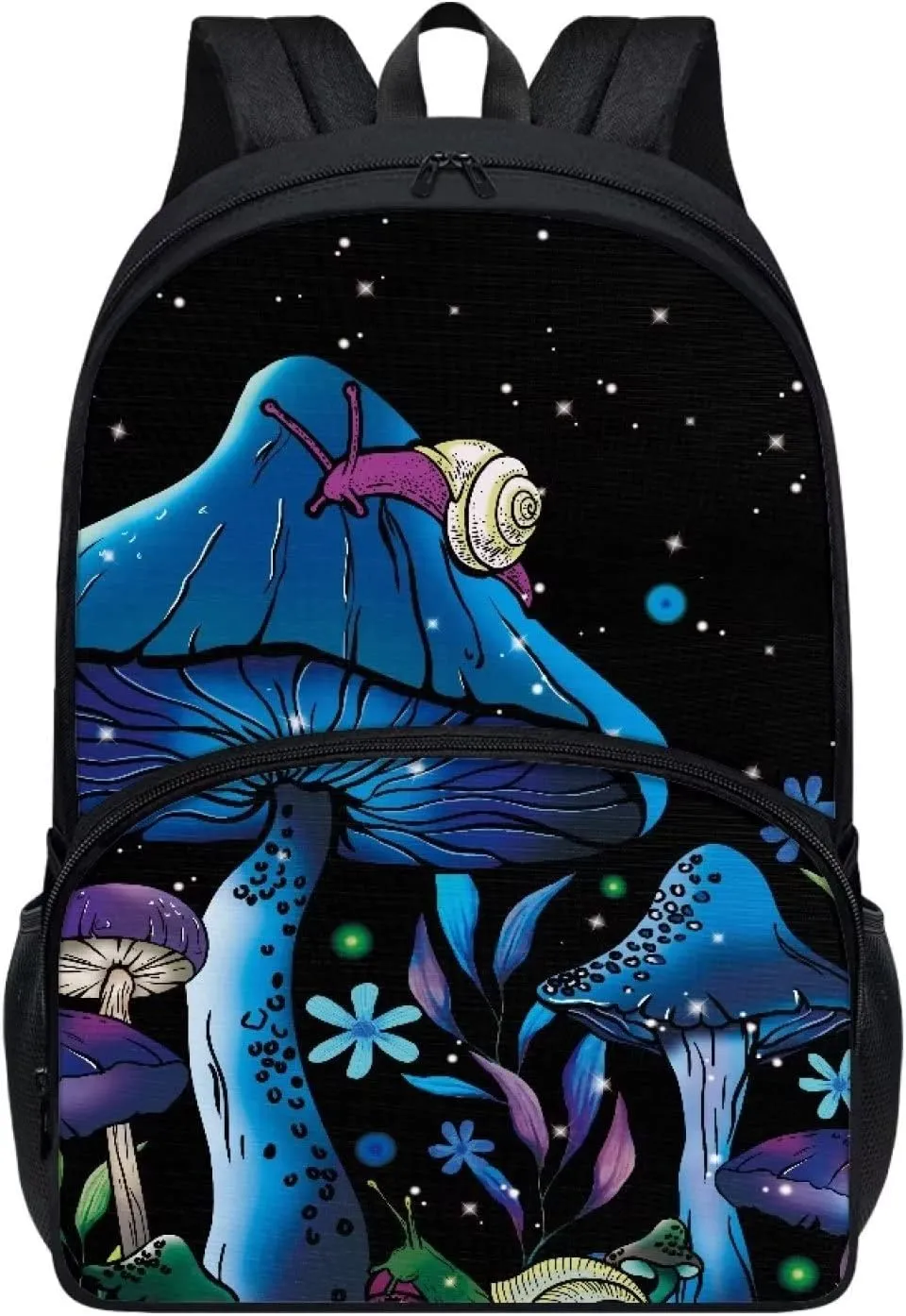 Blue Mushroom Snails School Backpacks 17 Inch Large Capacity Kids Teenagers Schoolbags Bookbags Starry Night Casual Travel Daypack with Zipper