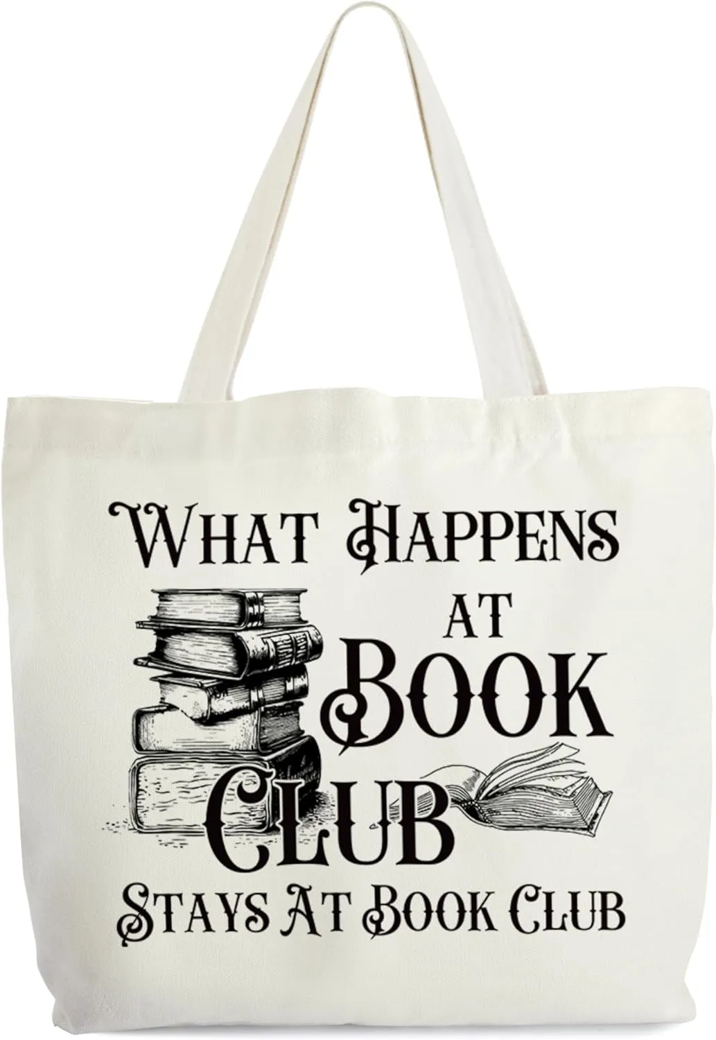Book Club Gift Totes for Women, What Happens At Book Club Canvas Tote, Book Lover Gifts, Bookish Library Book Bag, Reading Shoulder Bag Gifts for Book Lovers Bookworm Librarian -53