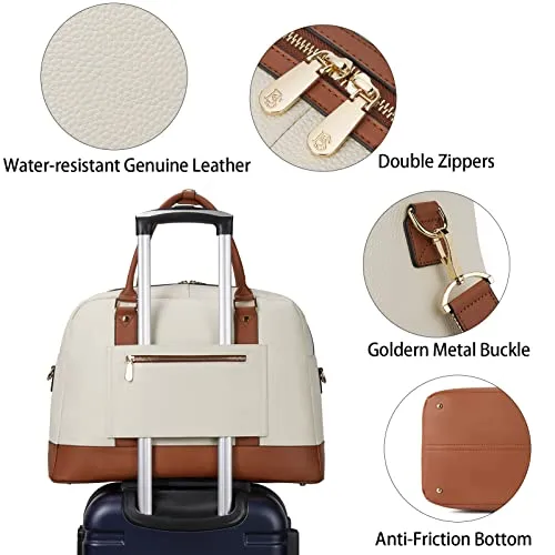 BOSTANTEN Weekender Bags for Women Leather Travel Duffel Overnight Bag Large Duffle with Shoe Compartment &Trolley Sleeve