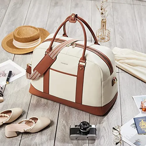 BOSTANTEN Weekender Bags for Women Leather Travel Duffel Overnight Bag Large Duffle with Shoe Compartment &Trolley Sleeve