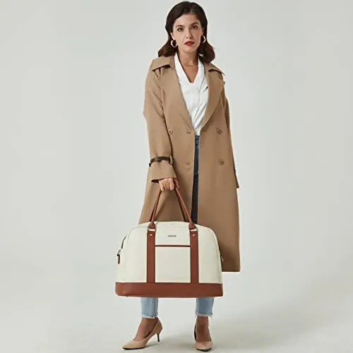 BOSTANTEN Weekender Bags for Women Leather Travel Duffel Overnight Bag Large Duffle with Shoe Compartment &Trolley Sleeve