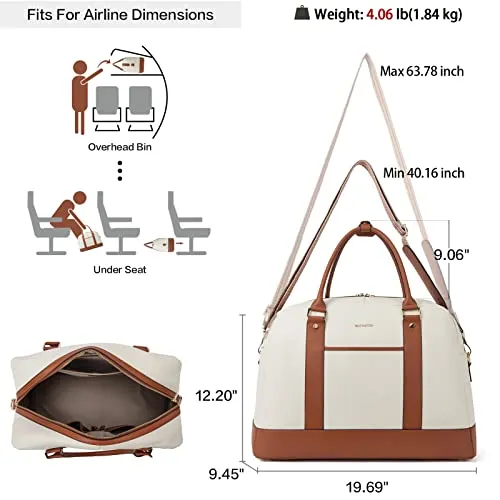 BOSTANTEN Weekender Bags for Women Leather Travel Duffel Overnight Bag Large Duffle with Shoe Compartment &Trolley Sleeve