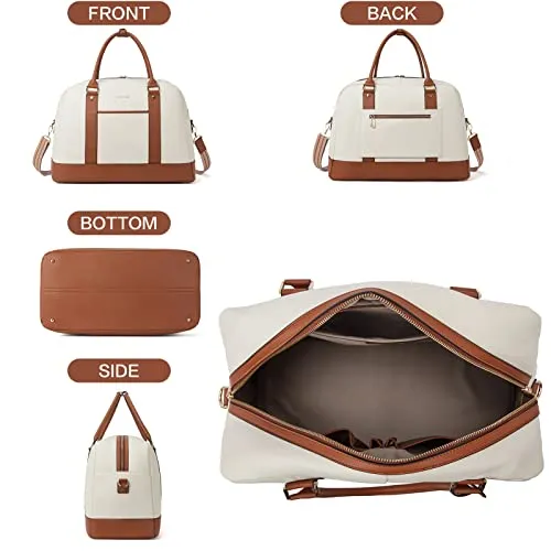 BOSTANTEN Weekender Bags for Women Leather Travel Duffel Overnight Bag Large Duffle with Shoe Compartment &Trolley Sleeve