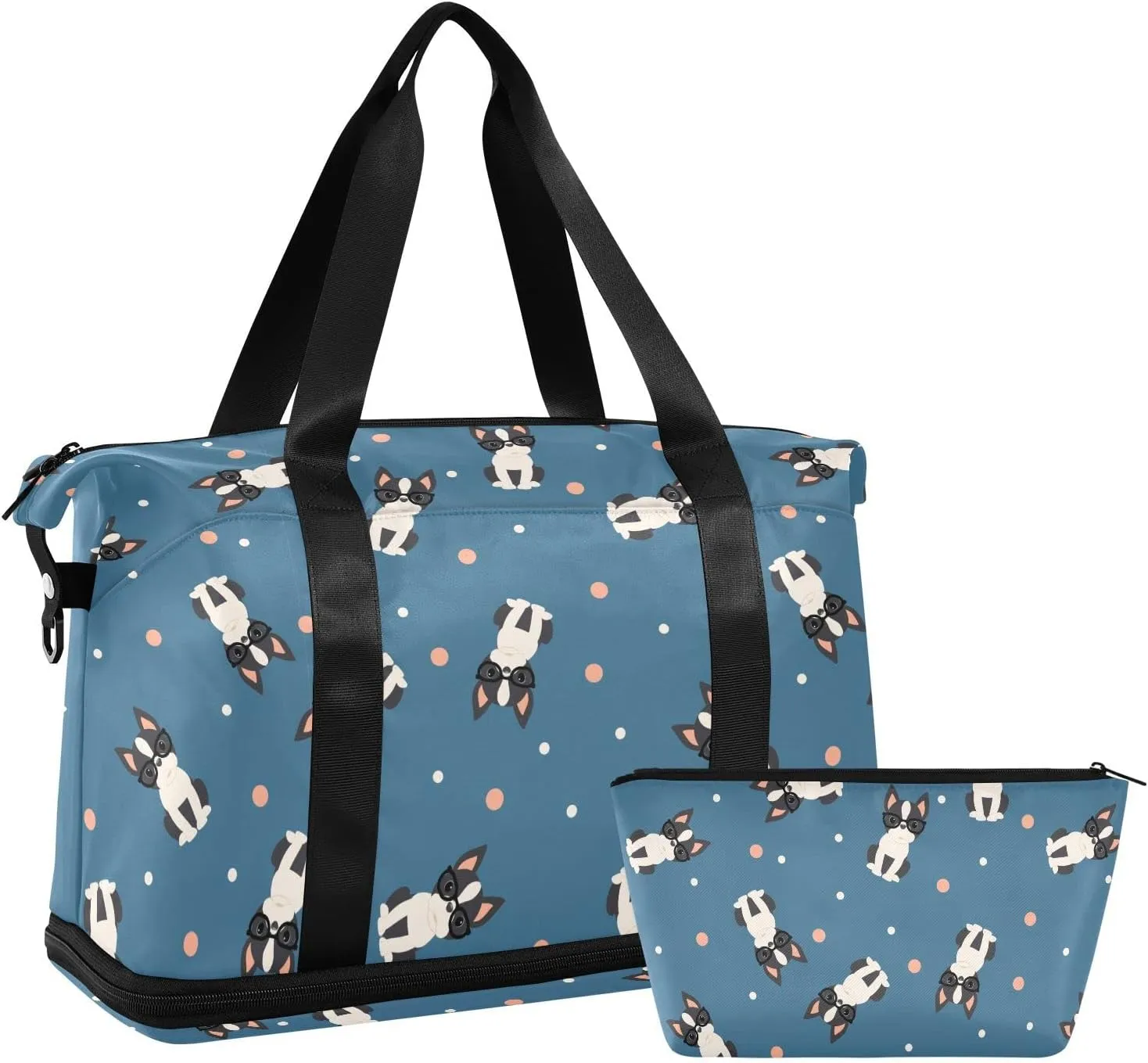 Boston Terrier Sports Travel Duffel Bag for Men Women Gym Bag with Shoe Compartment & Shoulder Strap Carry On Bag for Workout Hospital Traveling