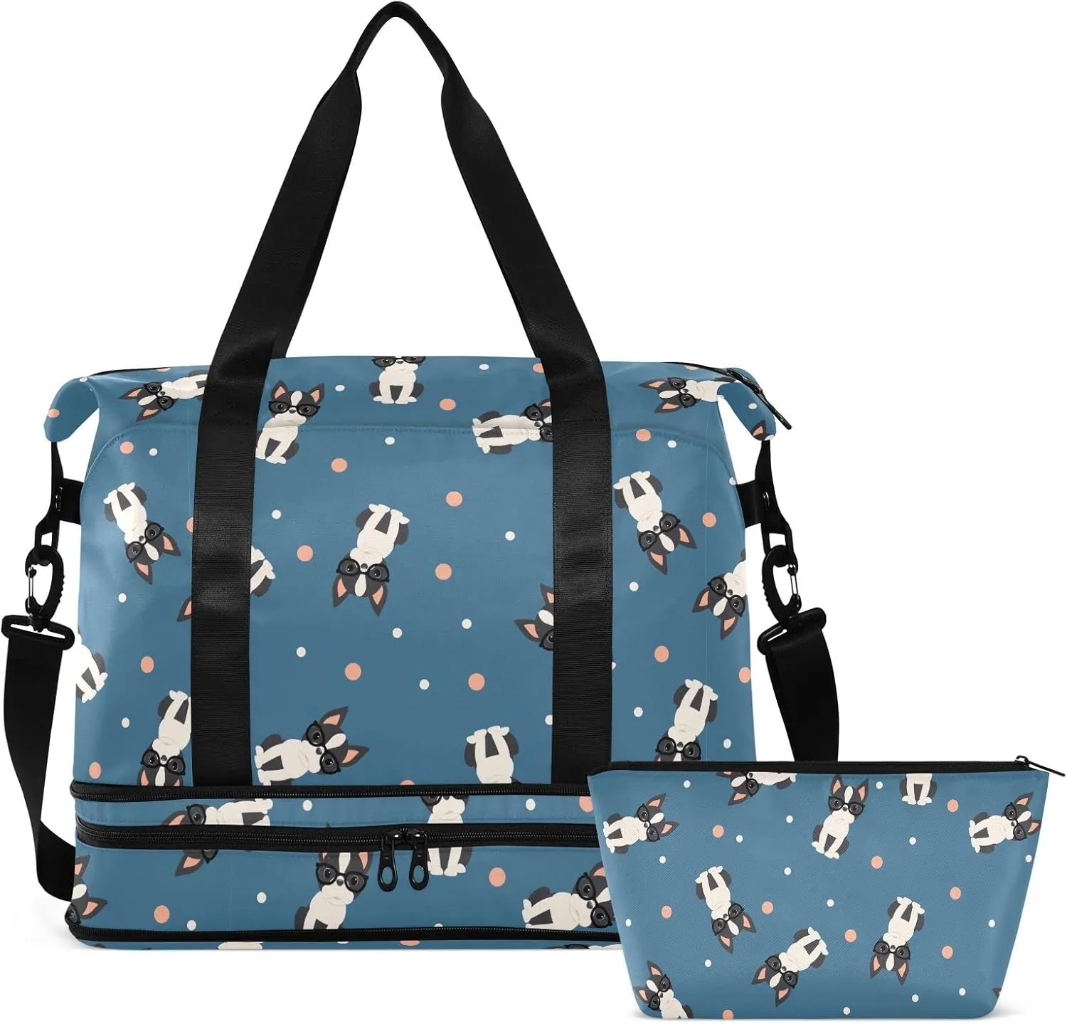 Boston Terrier Sports Travel Duffel Bag for Men Women Gym Bag with Shoe Compartment & Shoulder Strap Carry On Bag for Workout Hospital Traveling