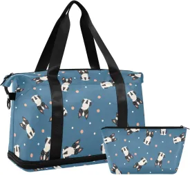 Boston Terrier Sports Travel Duffel Bag for Men Women Gym Bag with Shoe Compartment & Shoulder Strap Carry On Bag for Workout Hospital Traveling