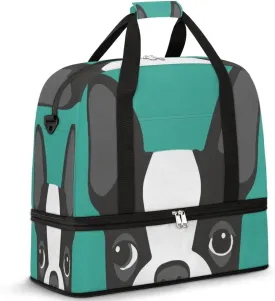 Boston Terrier Travel Duffle Bag, Large Sports Gym Bag with Shoe Compartment, Waterproof Carry on Tote Bag, Foldable Weekender Overnight Bag for Women Men