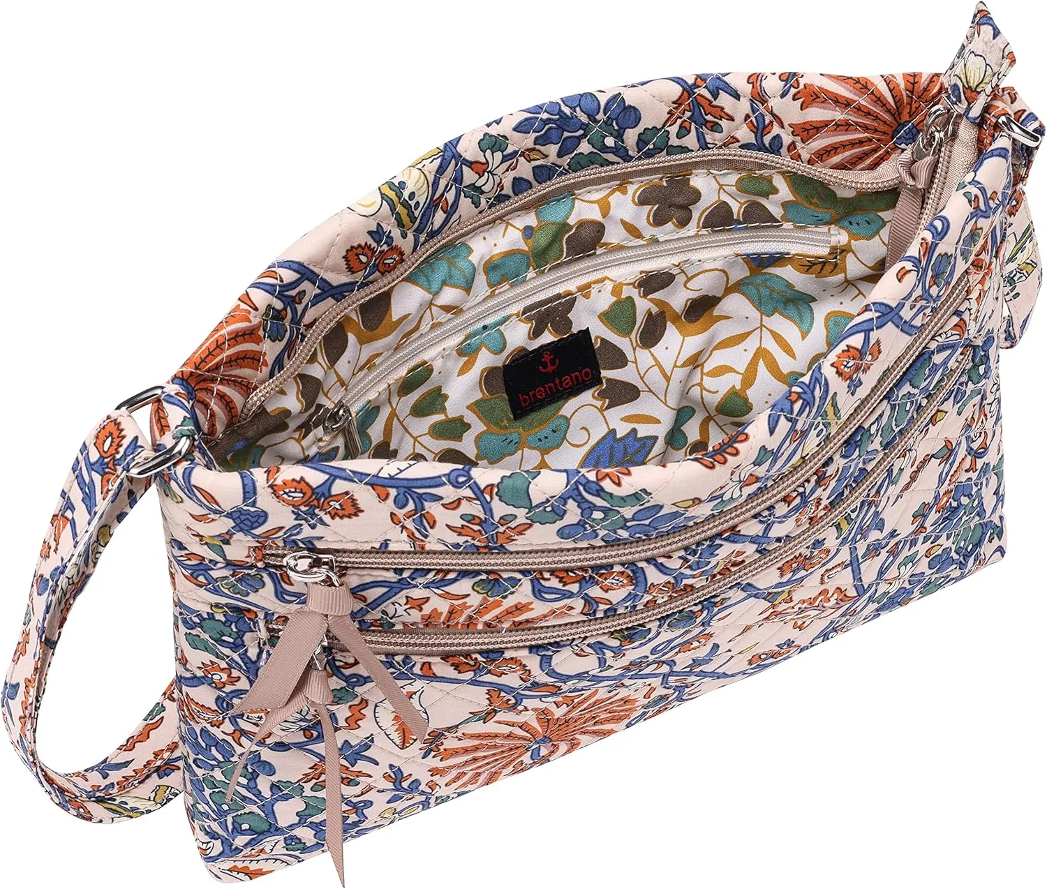 Brentano Cotton quilted Multi-zipper crossbody purse