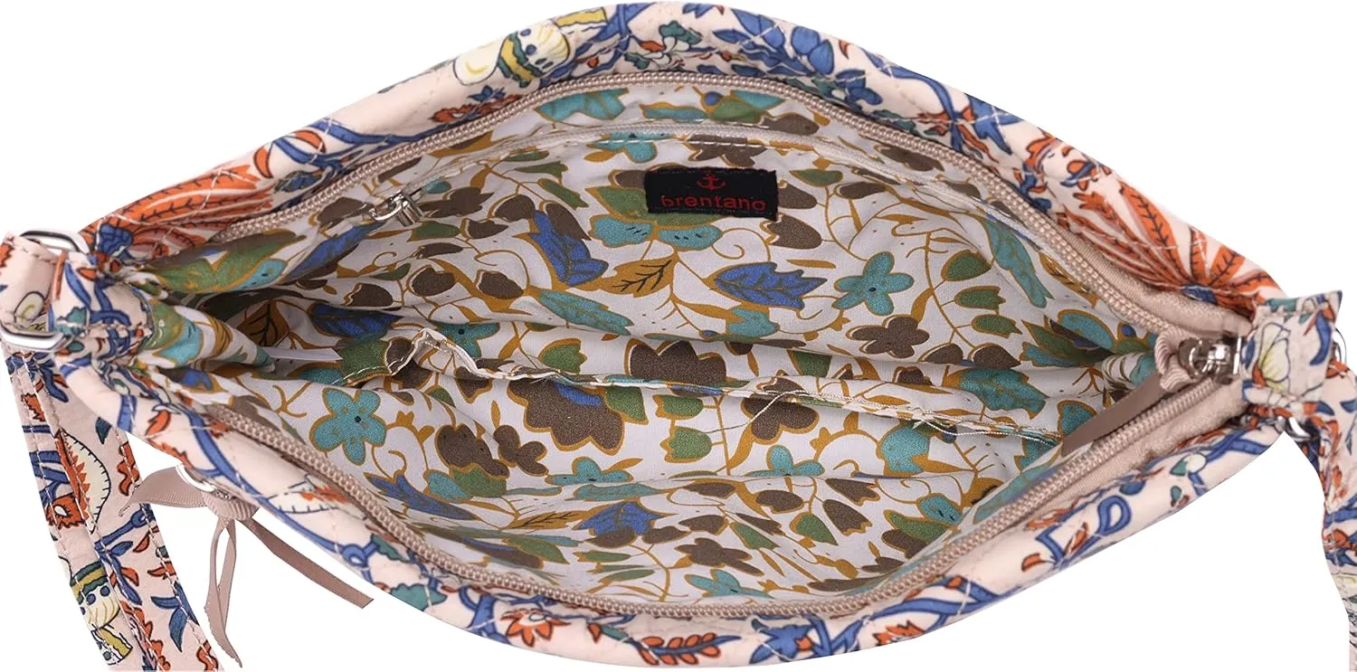 Brentano Cotton quilted Multi-zipper crossbody purse