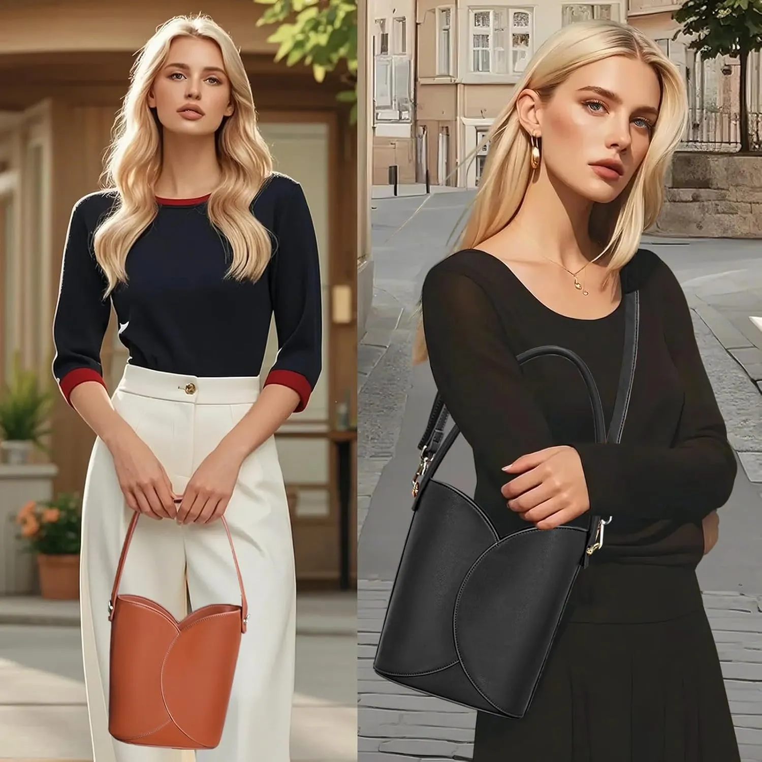 Bucket Bag for Women - Adjustable CrossbodyHobo Purse Trendy Vegan Leather Designer Ladies Tote Handbag