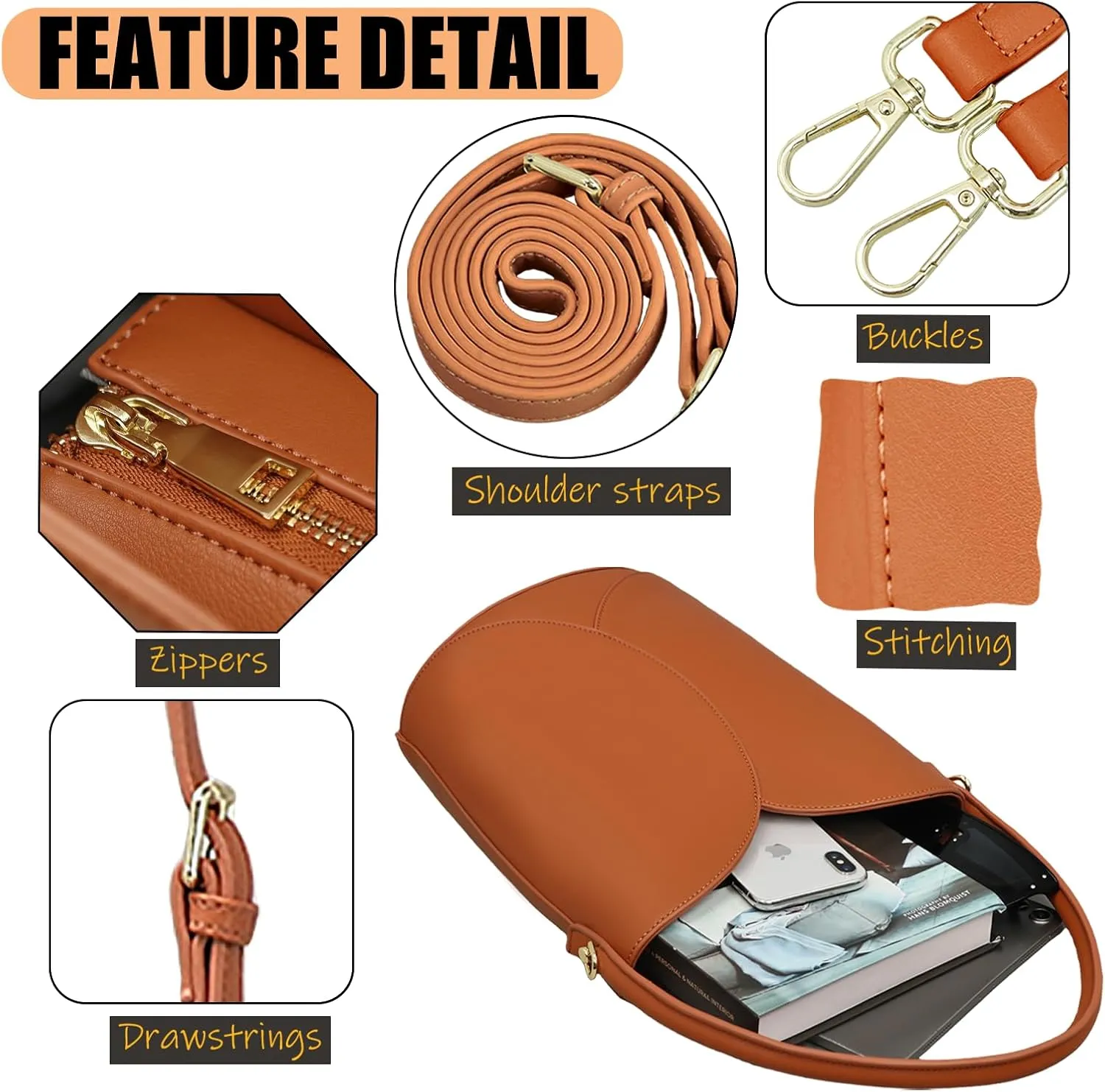 Bucket Bag for Women - Adjustable CrossbodyHobo Purse Trendy Vegan Leather Designer Ladies Tote Handbag