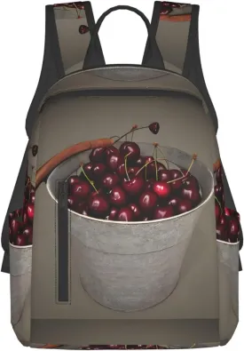 Bucket with Full of Cherries Lightweight Backpack DAY BACKPACK with Front Zipper Pockets & Side Patch Bags. Unisex BACKPACKS