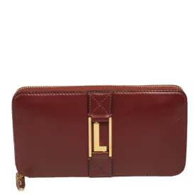 Burgundy Leather Logo Zip Around Wallet