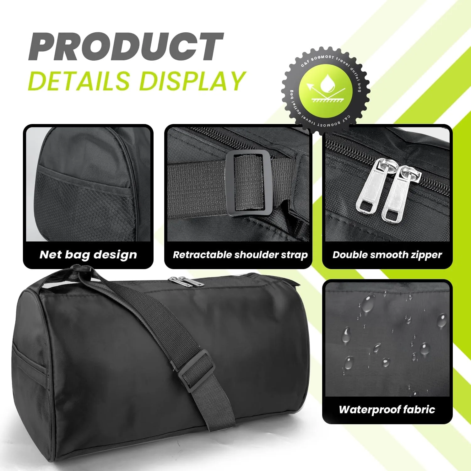 C&F BOGMOST Small Travel Duffel Bag Foldable Waterproof Gym Bag for Gym Beach Swim Bag Men Women Duffle Bags Lightweight Oxford Cloth Sports Bags -Black