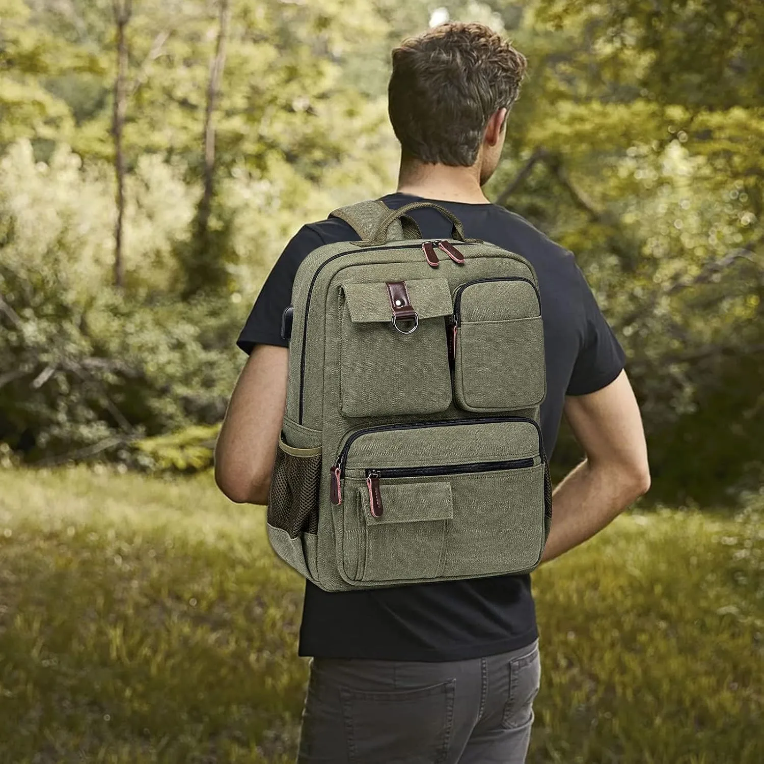 CAMTOP School Backpack Vintage Canvas Laptop Backpacks Men Women Rucksack Bookbags