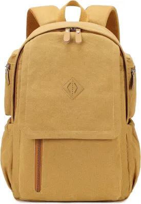 Canvas Backpack for Men Women Laptop Bag 15.6 inch Vintage Rucksack Casual Travel Daypack Large Durable Knapsack College Tote Satchel Anti Theft Bookbag for Teens Girls Boys Hiking Sports Brown