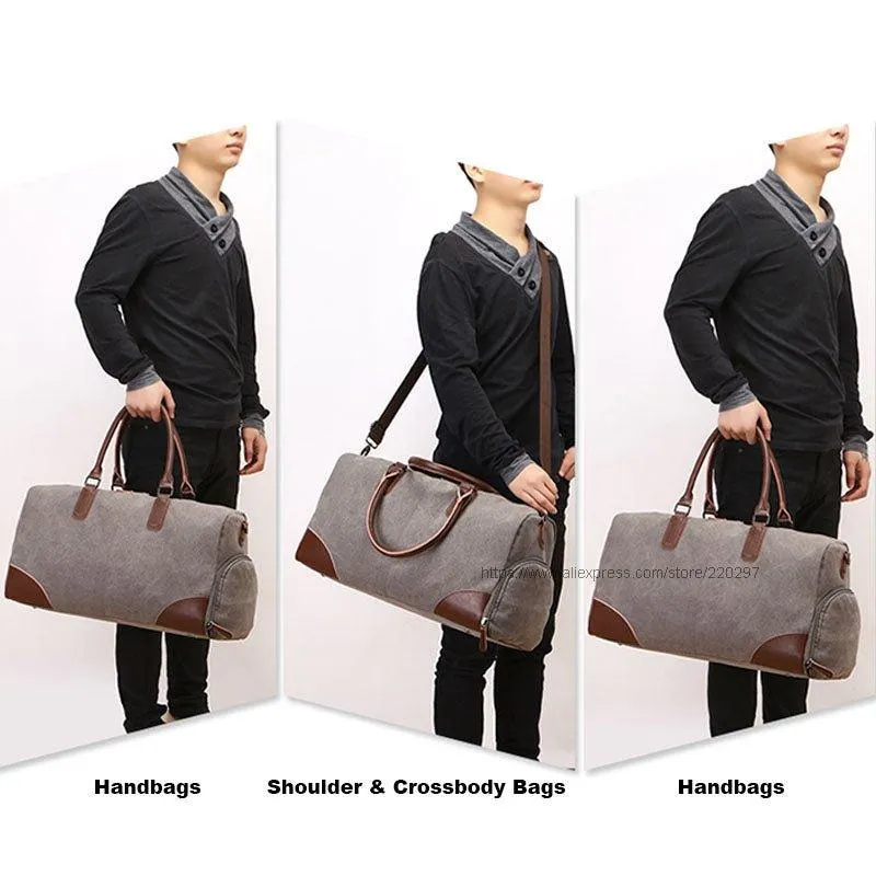 Canvas Duffel Leather Carry On Bag