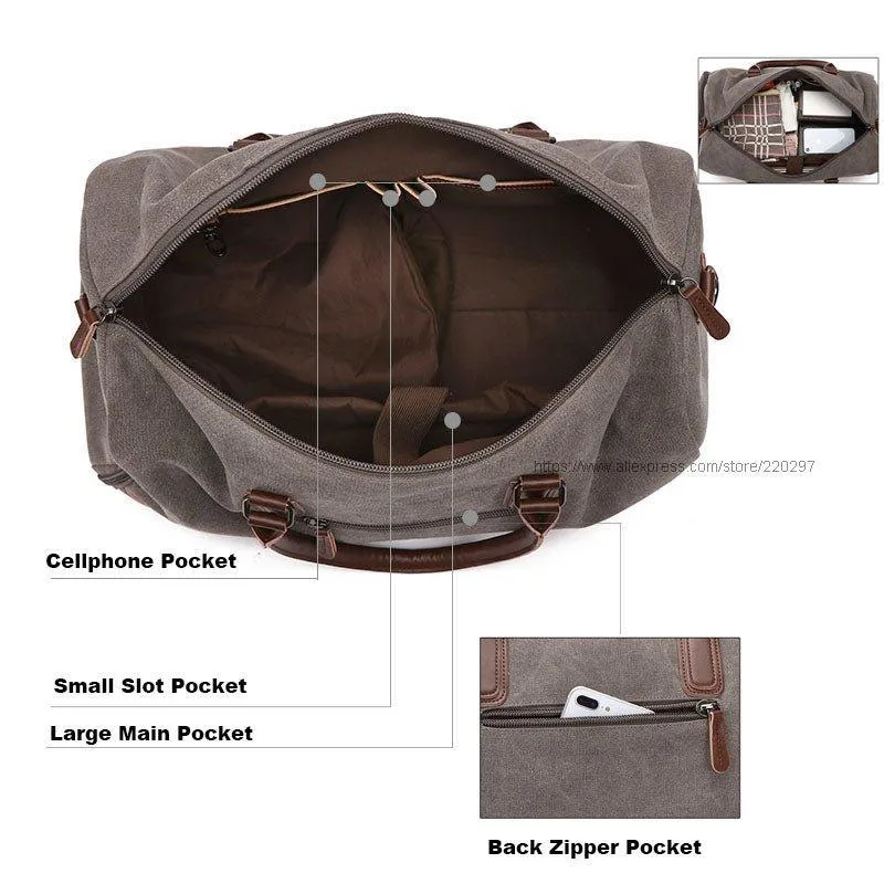 Canvas Duffel Leather Carry On Bag