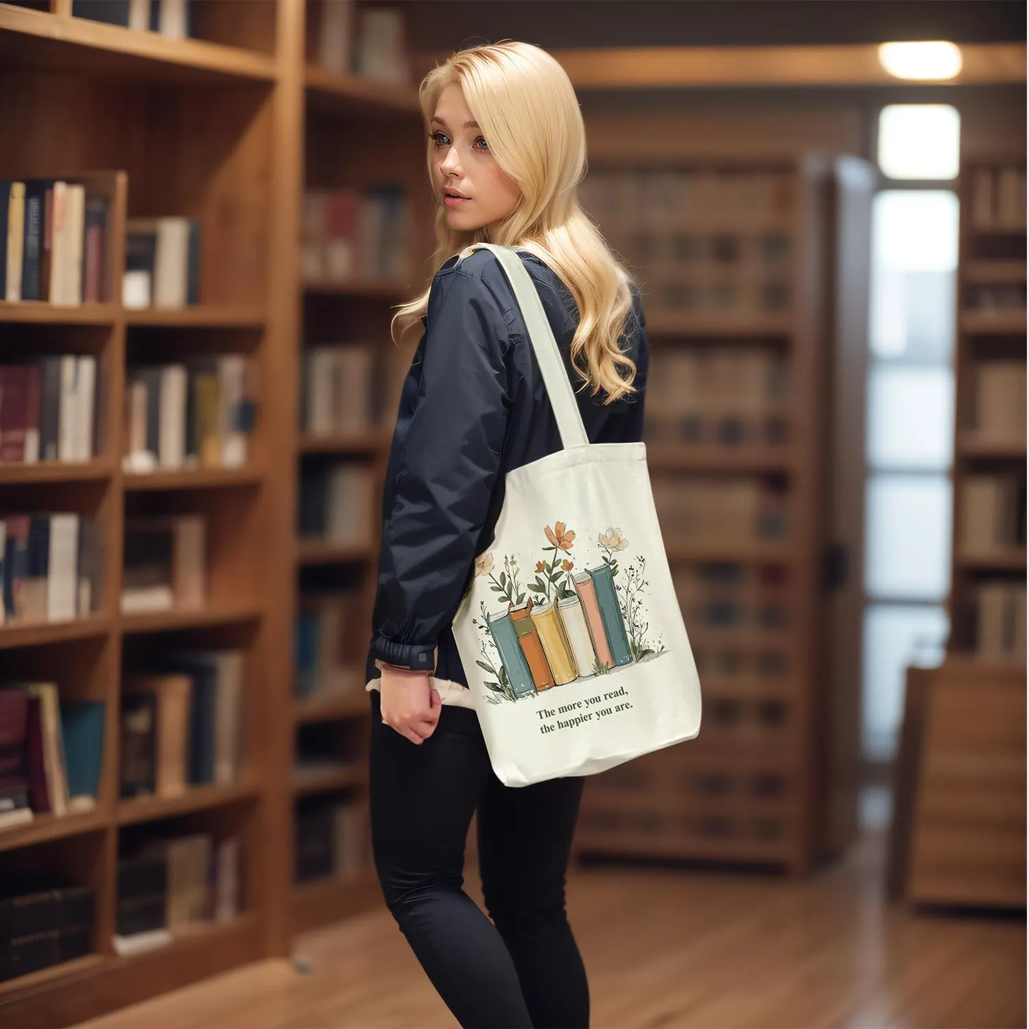 Canvas Tote Bag for Women, Tote Bag with Zipper Inner Pocket, Zippered Canvas Bag for Shopping Work Grocery Everyday