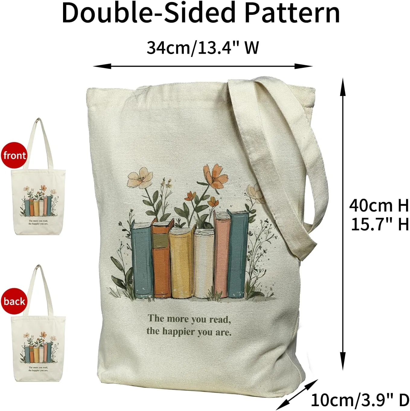 Canvas Tote Bag for Women, Tote Bag with Zipper Inner Pocket, Zippered Canvas Bag for Shopping Work Grocery Everyday