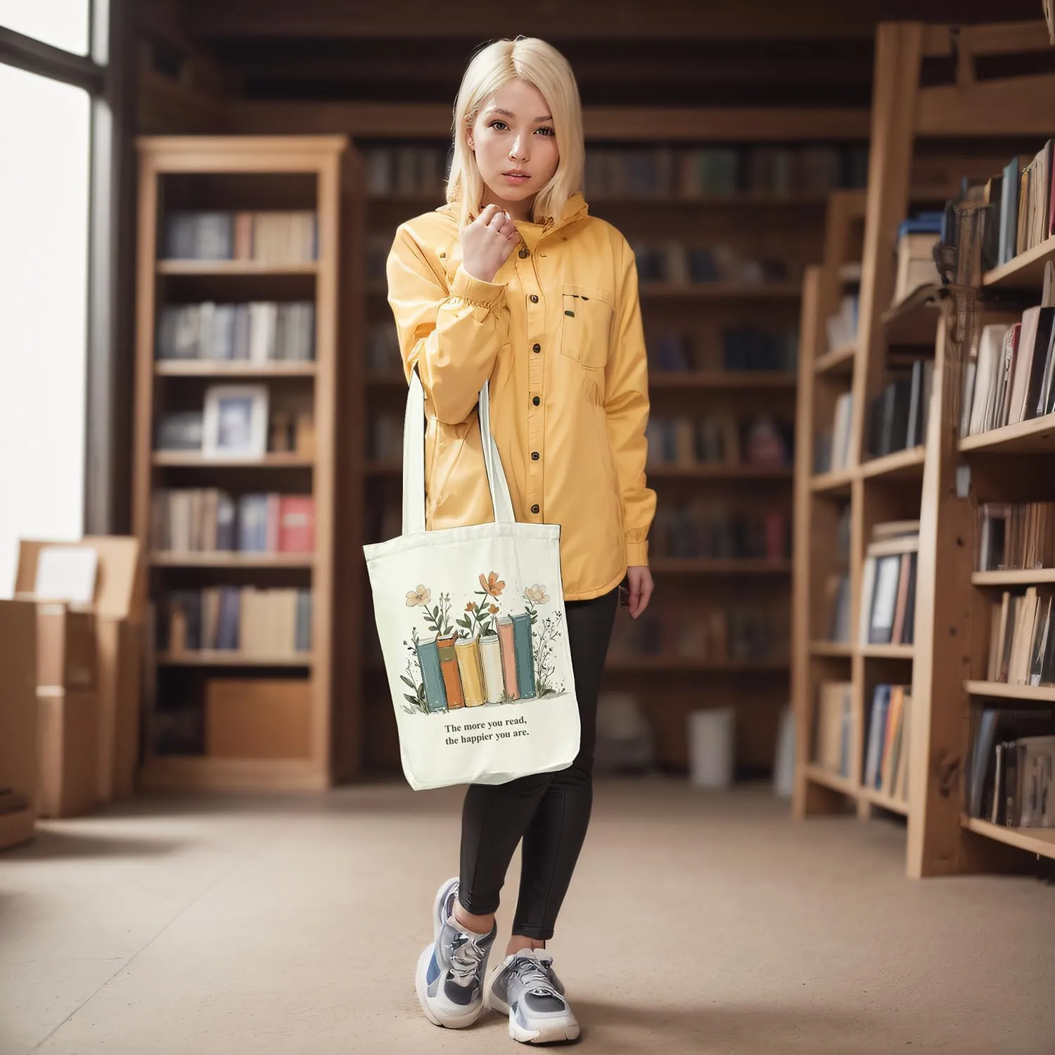 Canvas Tote Bag for Women, Tote Bag with Zipper Inner Pocket, Zippered Canvas Bag for Shopping Work Grocery Everyday