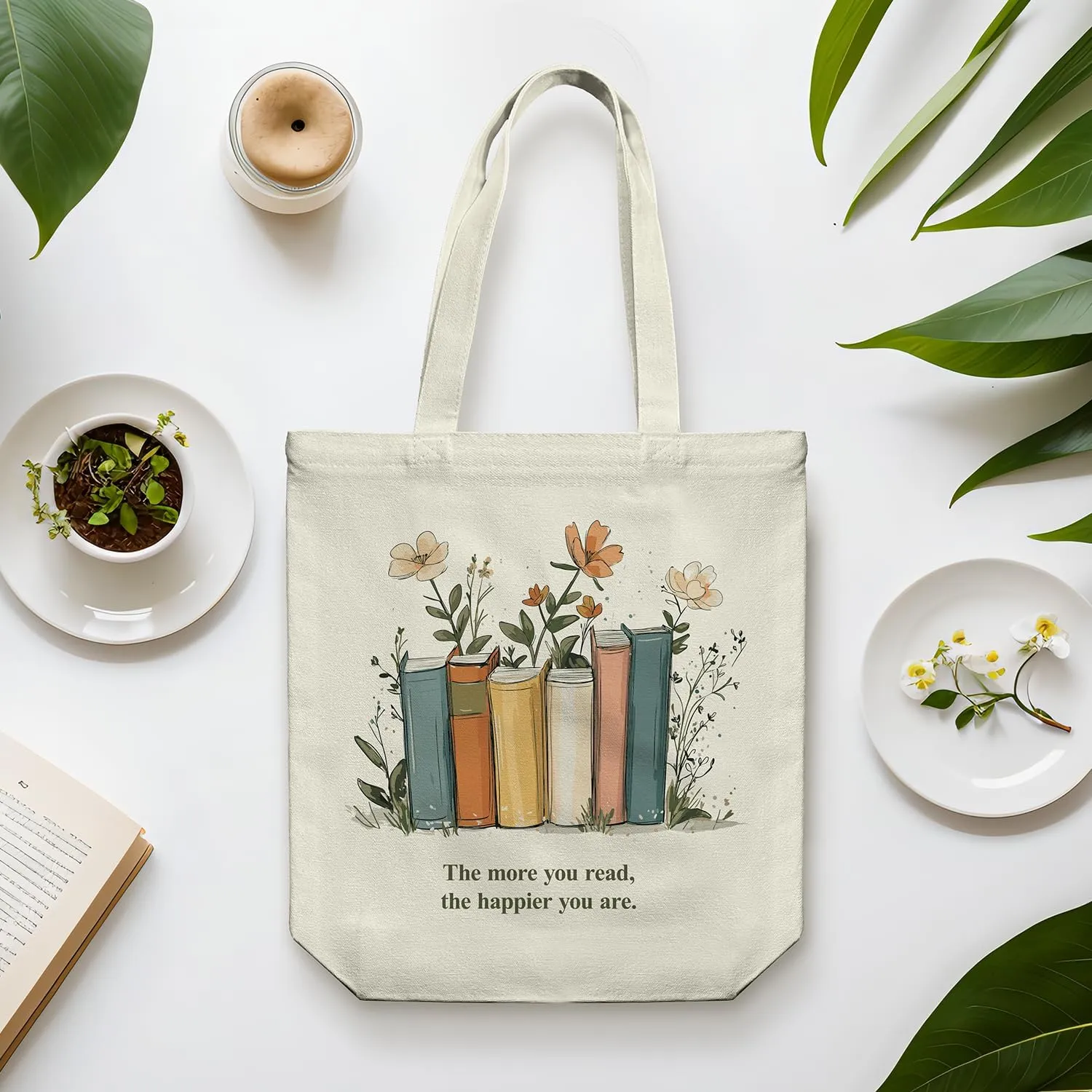 Canvas Tote Bag for Women, Tote Bag with Zipper Inner Pocket, Zippered Canvas Bag for Shopping Work Grocery Everyday