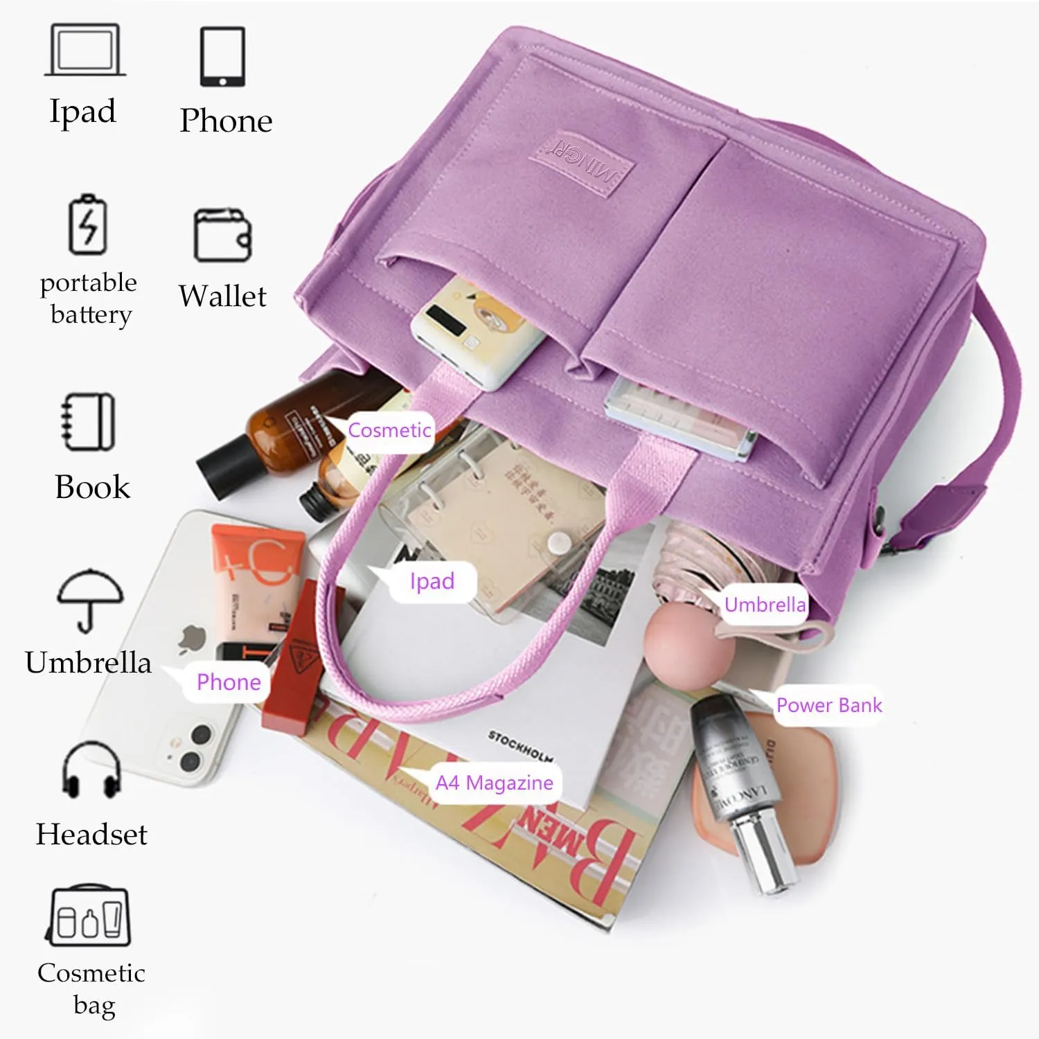 Canvas Tote Bag for Women,Large Totes Bags with Pockets,Womens Crossbody Purse Handbags for Travel Work Gift,2 Sizes