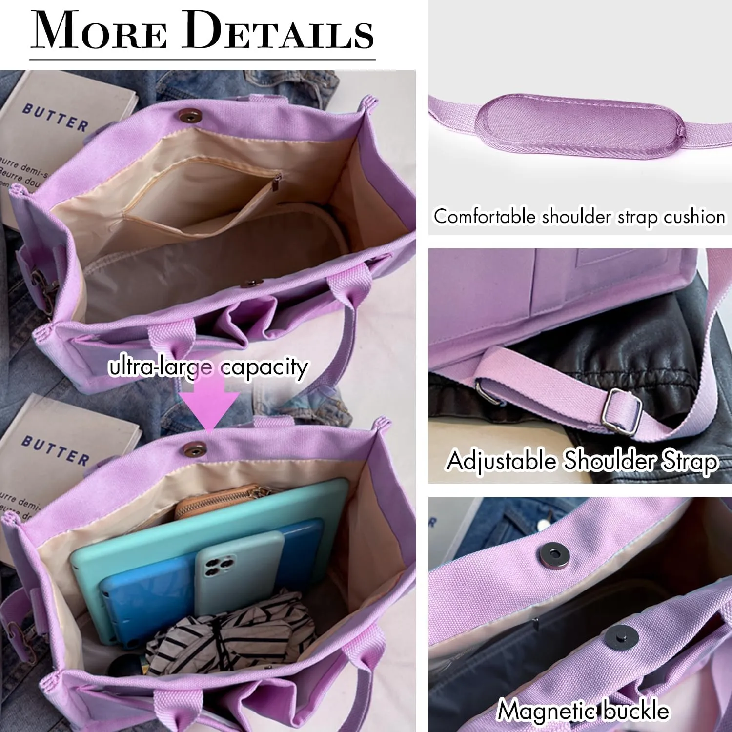 Canvas Tote Bag for Women,Large Totes Bags with Pockets,Womens Crossbody Purse Handbags for Travel Work Gift,2 Sizes