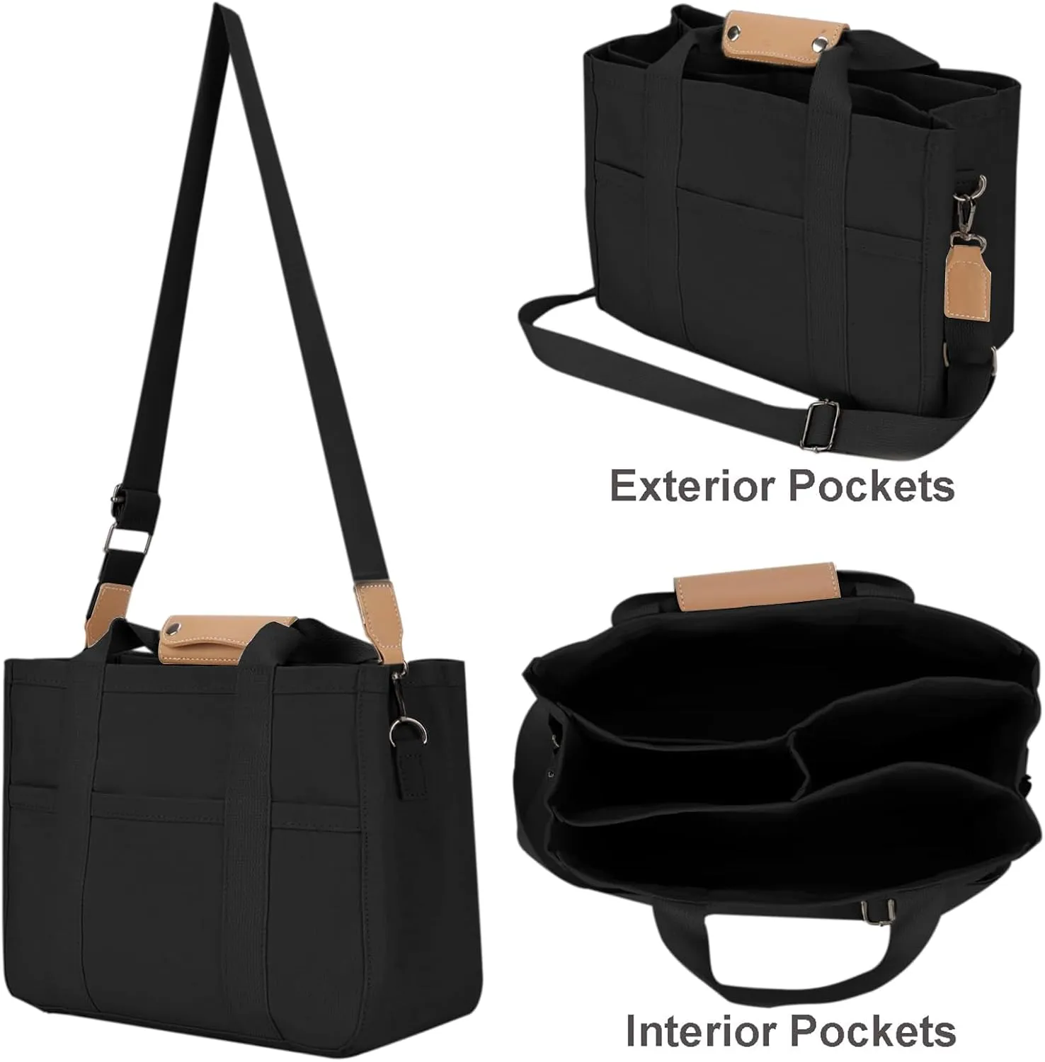 Canvas Tote Bag with Compartments Lightweight Crossbody Handbag Everything Multi Pockets Totes for Church Bible College