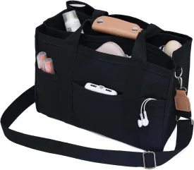 Canvas Tote Bag with Compartments Lightweight Crossbody Handbag Everything Multi Pockets Totes for Church Bible College