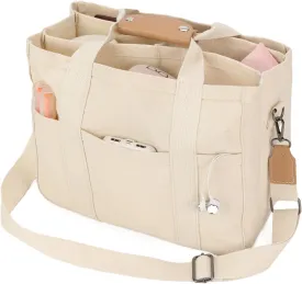 Canvas Tote Bag with Compartments Lightweight Crossbody Handbag Everything Multi Pockets Totes for Church Bible College