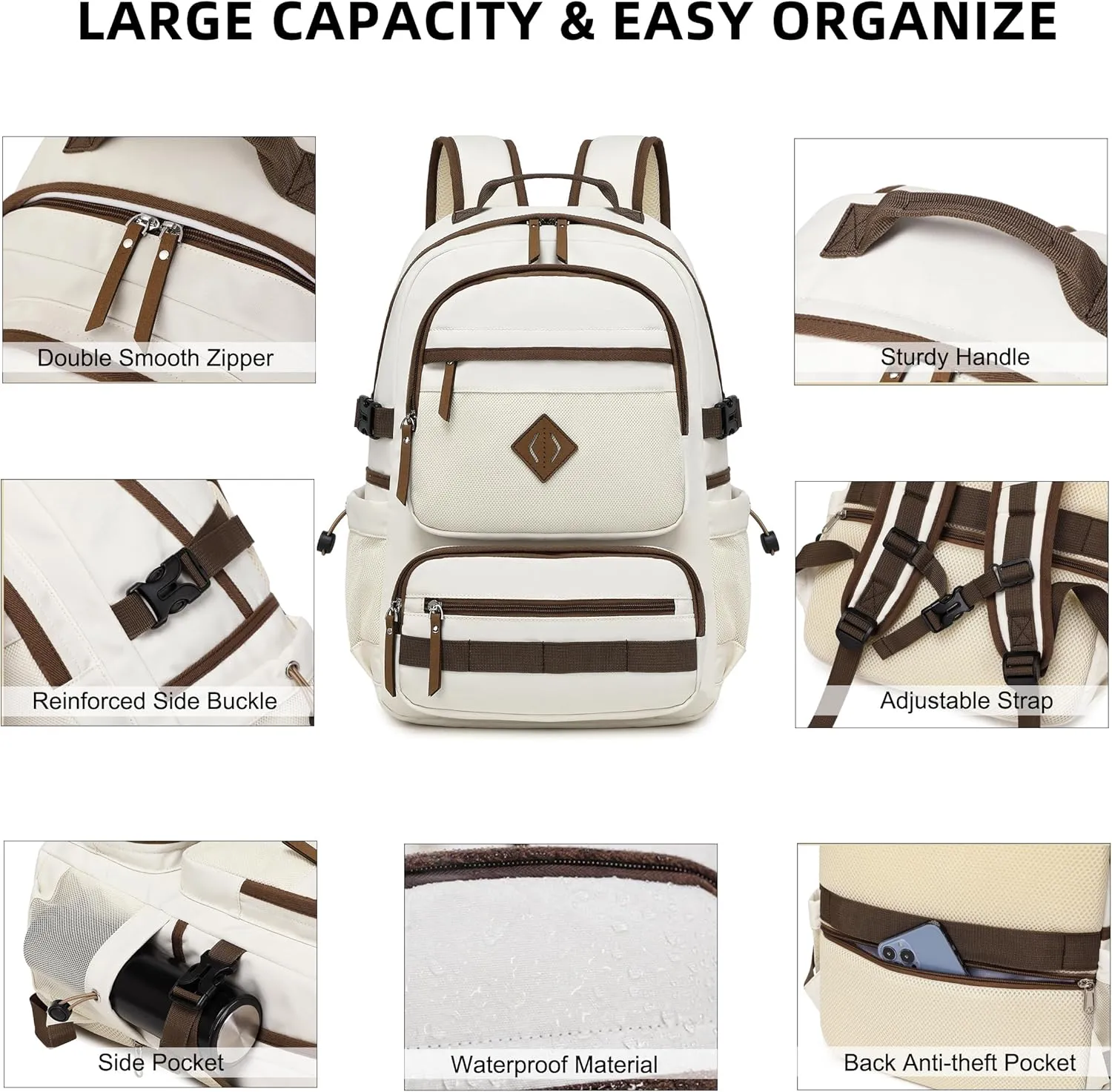 Caoroky knight Laptop Backpacks College Bookbags Women Men Anti Theft Travel Backpacks Large Elementary Middle High School Bags for Kids Teens Girls Boys Students Adults Causal Daypack-Off White