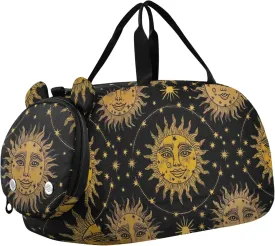 Carry on Duffel Bag for Boys Overnight Bags Toddler Vintage Sun Heads Stars Black Girls Duffle Bags for Travel Sports Duffle Bag