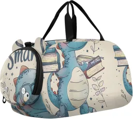 Carry on Duffel for Boys Cute Blue Dinosaur Glasses Overnight Weekender Duffel Girls Tote Duffle Bags Travel Gym Kids Luggage