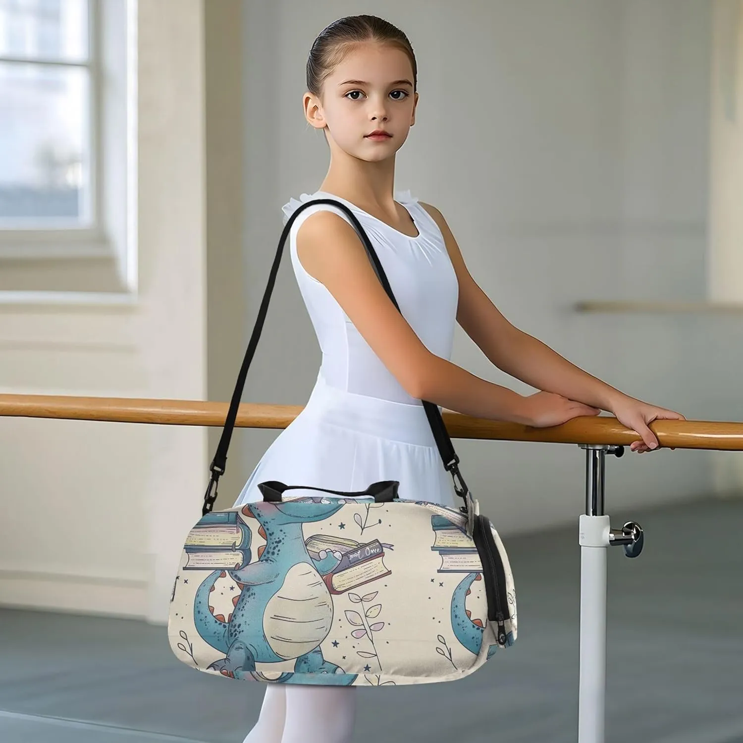 Carry on Duffel for Boys Cute Blue Dinosaur Glasses Overnight Weekender Duffel Girls Tote Duffle Bags Travel Gym Kids Luggage