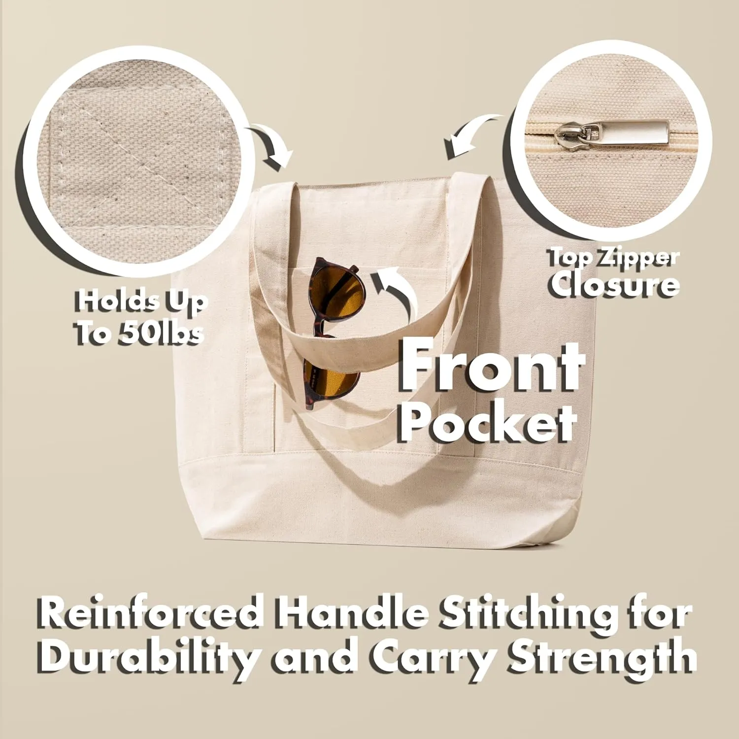 Carrywell |Not Made in China| Cotton Canvas Tote Bags, Blank Reusable Shopping Bags, Organic Cloth, Screen Print and DIY