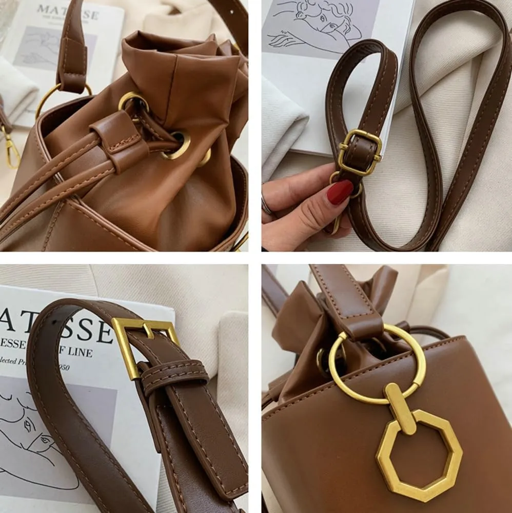 Casual Bucket Bag Trendy Crossbody Bags For Women Vegan Leather Handbags Elegant Clutch Purses Womens Evening Bag