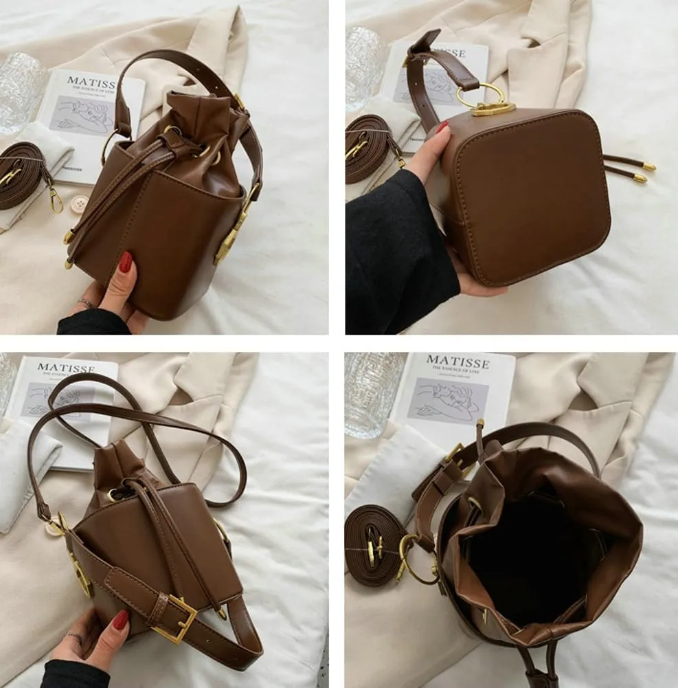 Casual Bucket Bag Trendy Crossbody Bags For Women Vegan Leather Handbags Elegant Clutch Purses Womens Evening Bag