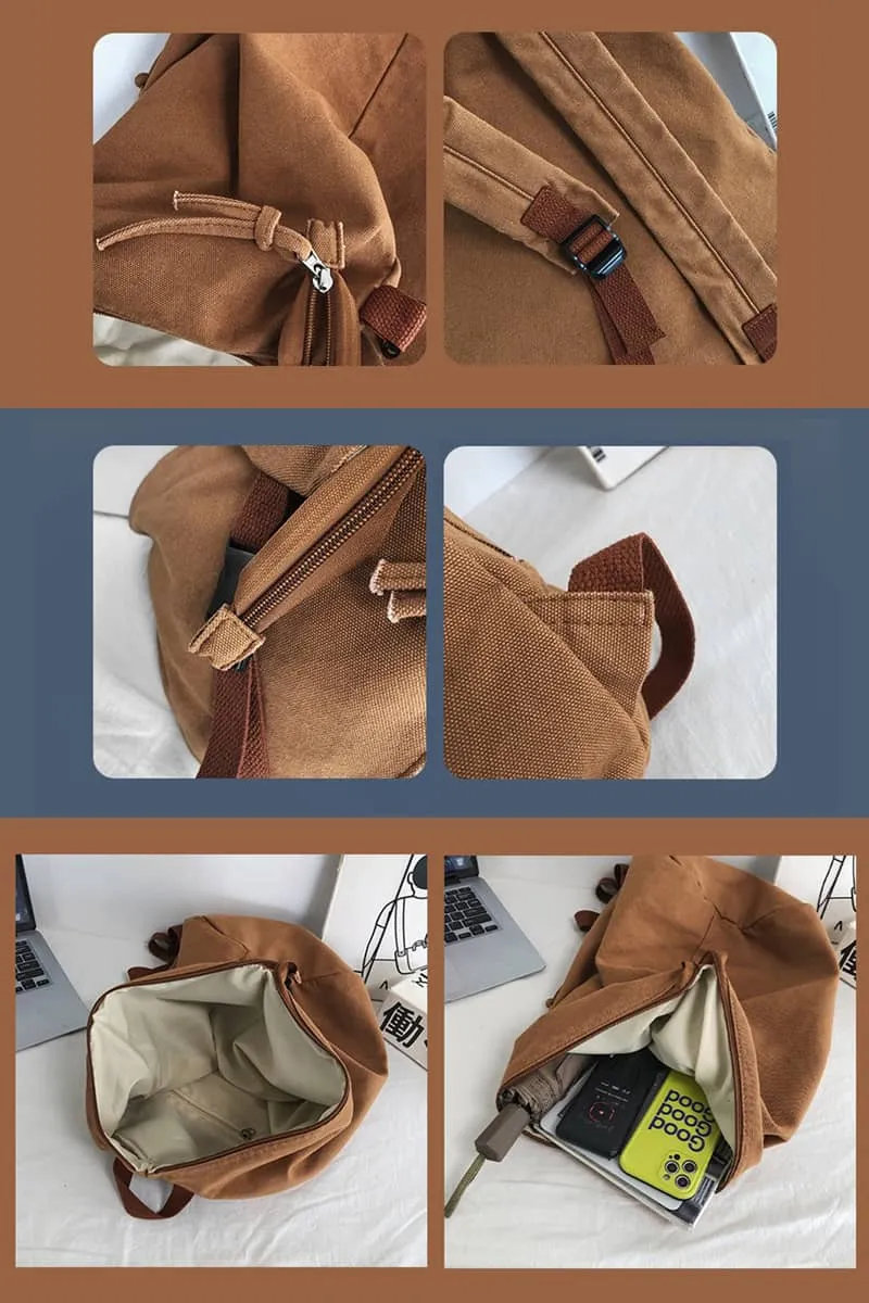 Casual solid color canvas backpack