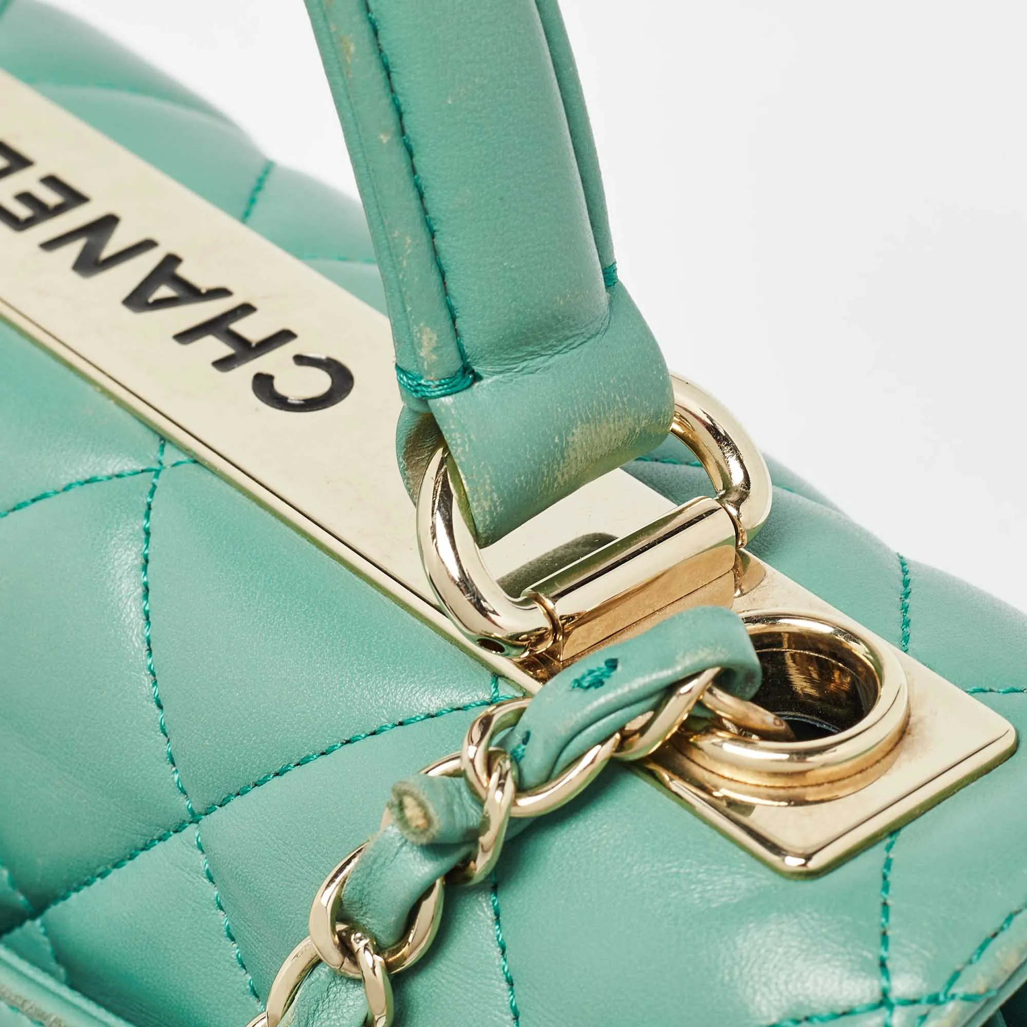 CHANEL Aqua Green Quilted Leather Small Trendy CC Flap Bag