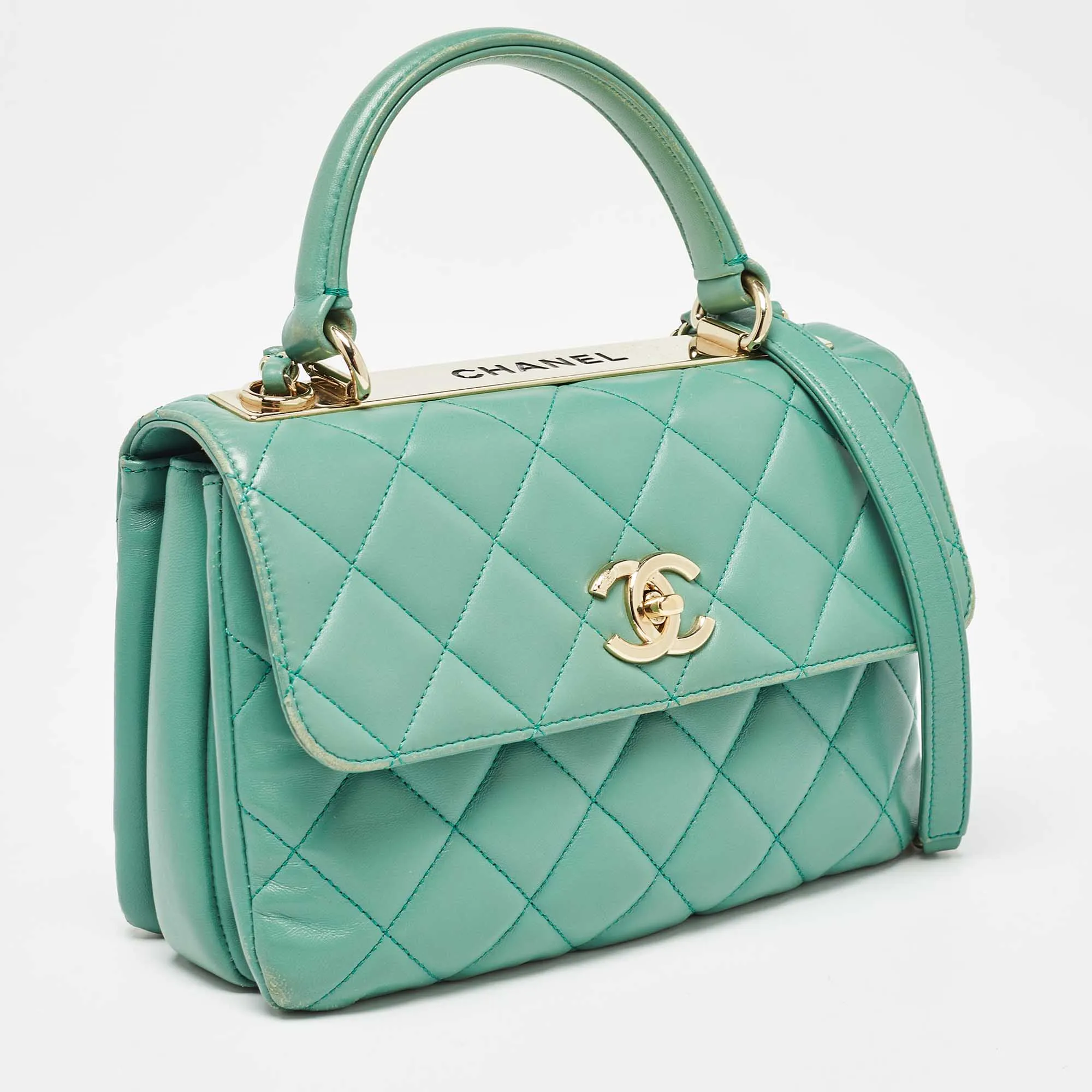CHANEL Aqua Green Quilted Leather Small Trendy CC Flap Bag