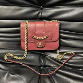 Chanel Burgundy Leather Quilted Mini Flap Bag Gold Chain