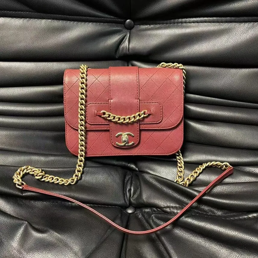 Chanel Burgundy Leather Quilted Mini Flap Bag Gold Chain